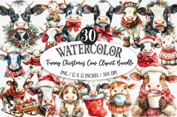 Download Funny Christmas Cow Clipart Bundle - Funny christmas Collection